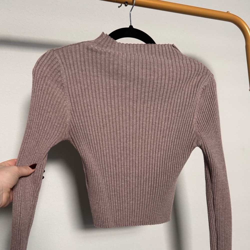 SHEIN Mauve Ribbed Long Sleeve Crop Top